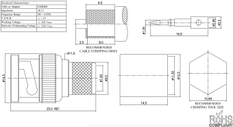 Разъем ВЧ BNC-male для кабеля RG8, LMR 400, SLL 400, KSR400 BNC-04T-1-TGN