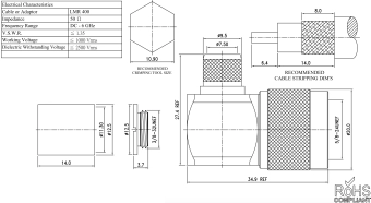 Разъем ВЧ N-male угловой для кабеля RG8, LMR 400, SLL 400, KSR400 N-37T-3-TGN