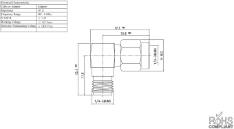 Перехідник ВЧ SMA male - SMA female кутовий SMA-19-S1-TGG