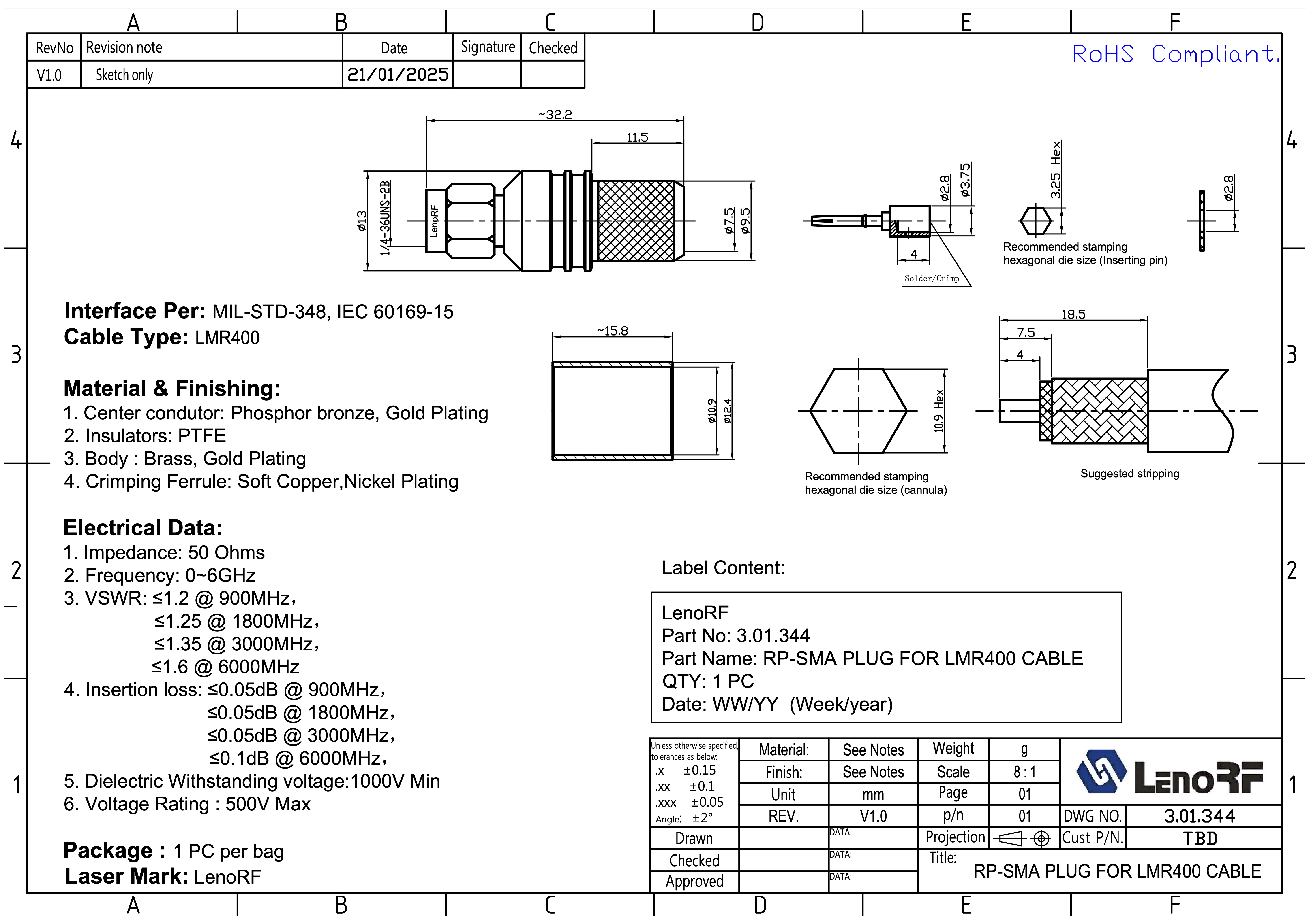 3.01.344-RP-SMA-PLUG-FOR-LMR400-CABLE 3.01.344-RP-SMA-PLUG-FOR-LMR400-CABLE