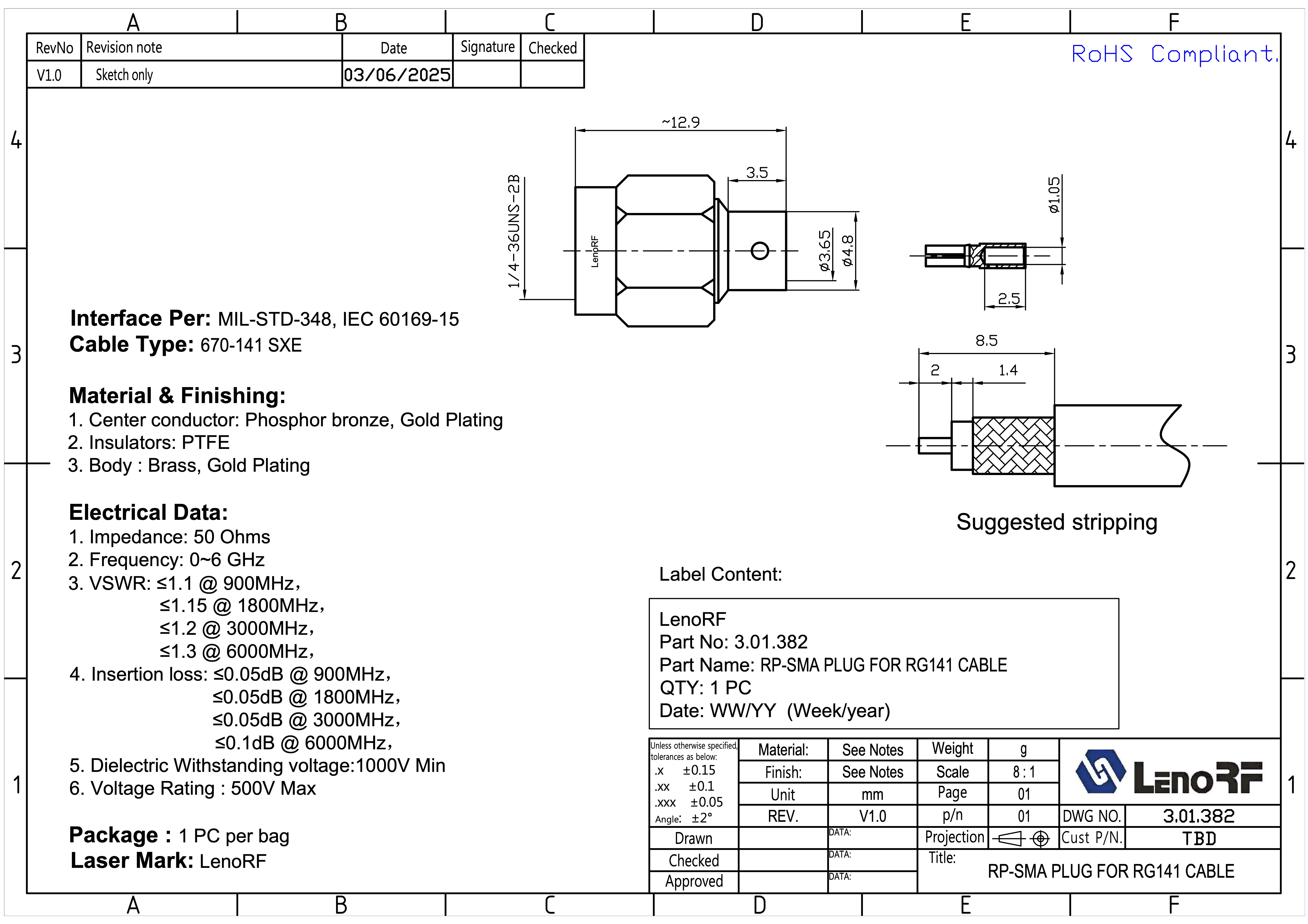 3.01.382#RP-SMA-PLUG-FOR-RG141CABLE 3.01.382#RP-SMA-PLUG-FOR-RG141CABLE