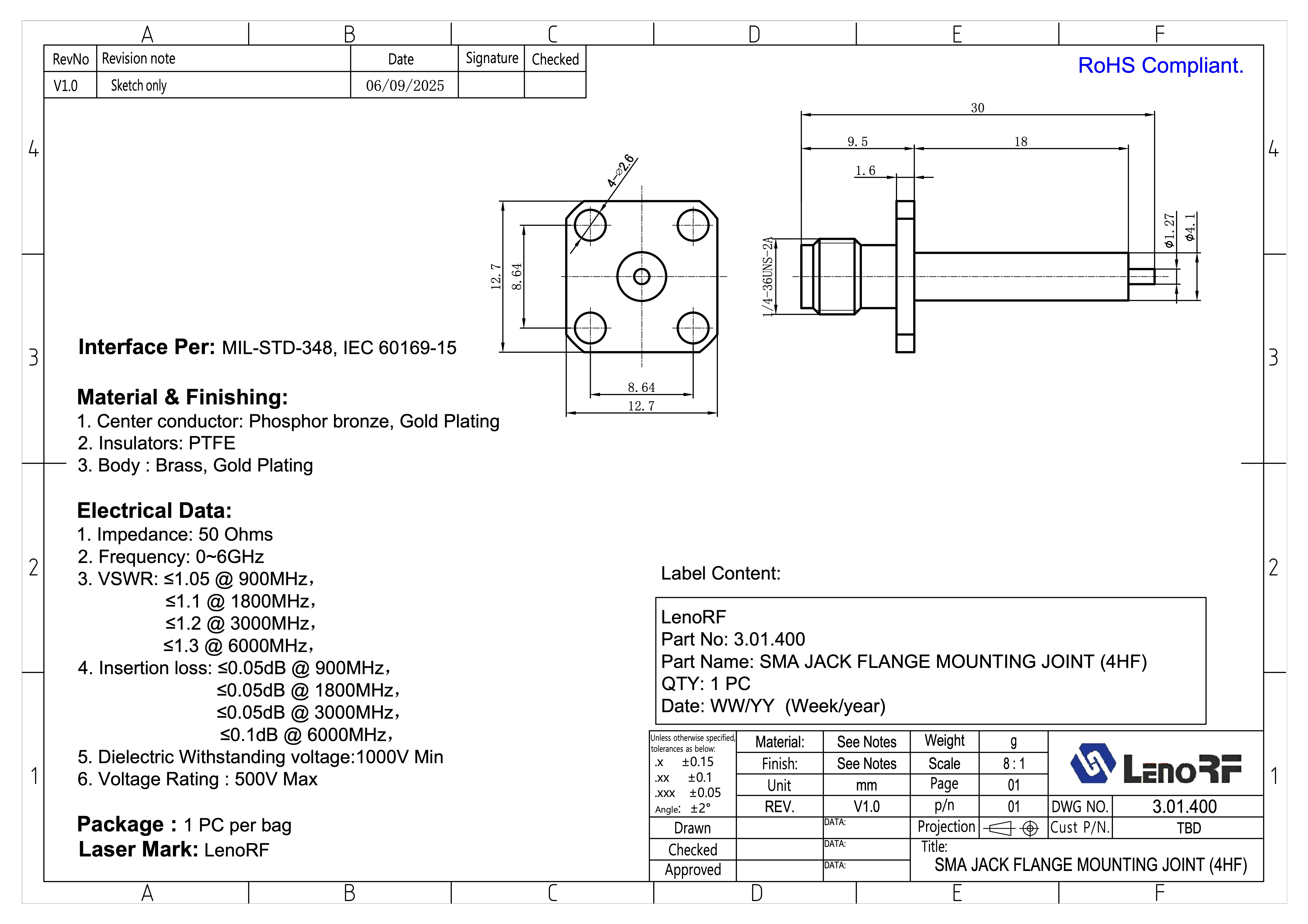 3.01.400-SMA-JACK-FLANGE-MOUNTING-JOINT-4HF 3.01.400-SMA-JACK-FLANGE-MOUNTING-JOINT-4HF