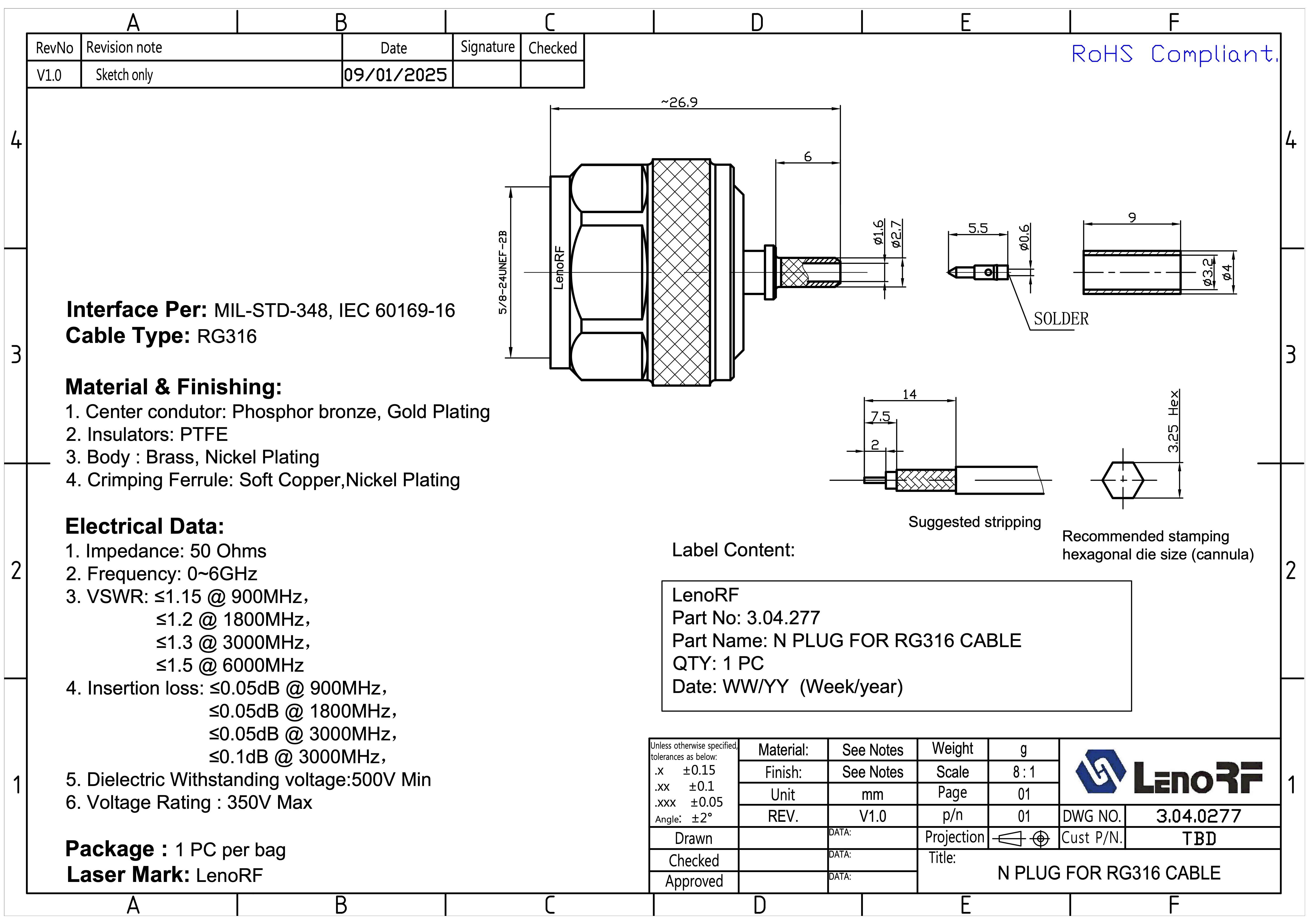 3.04.0277-N-PLUG-FOR-RG316-CABLE