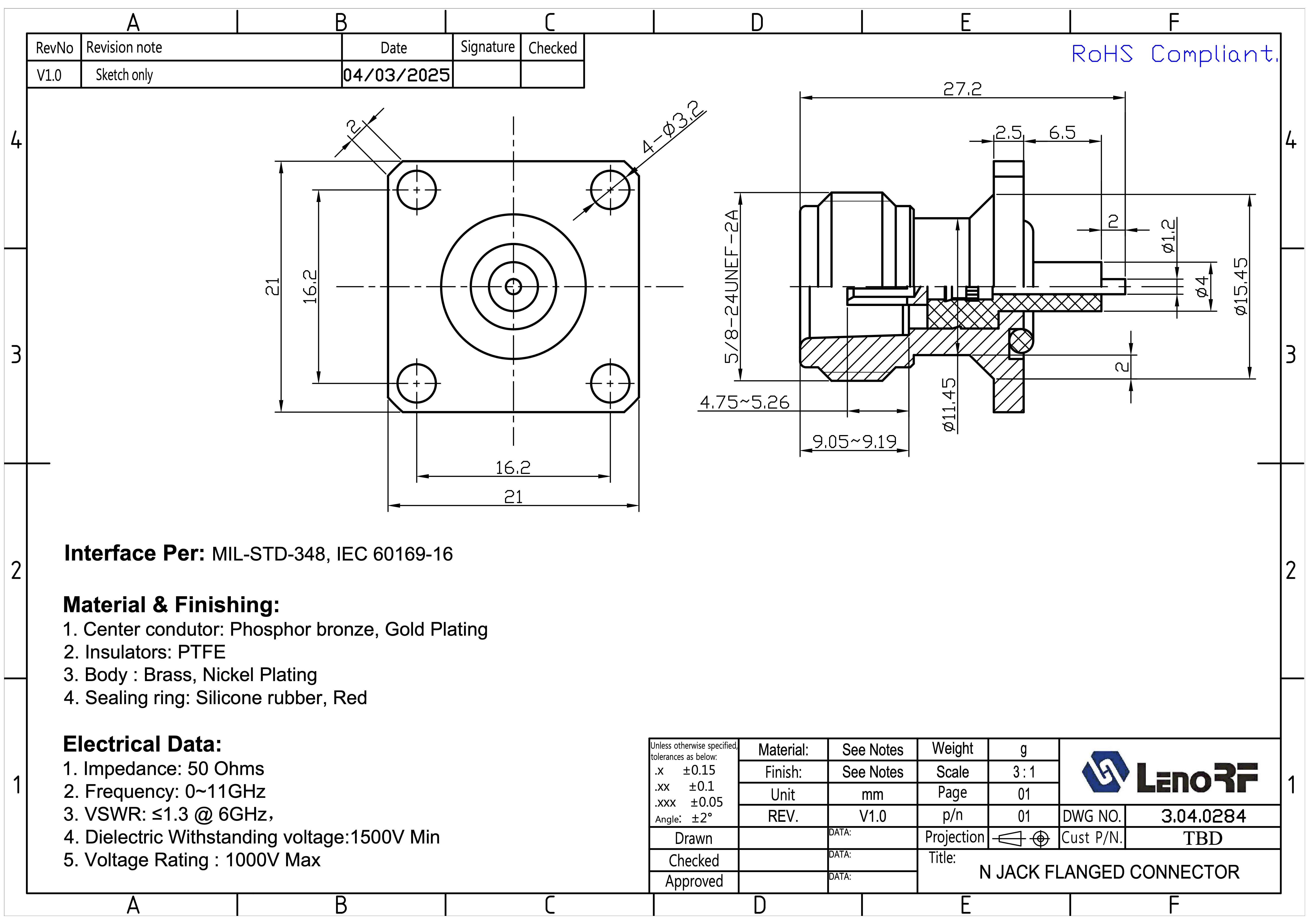 3.04.0284-N-JACK-FLANGED-CONNECTOR 3.04.0284-N-JACK-FLANGED-CONNECTOR