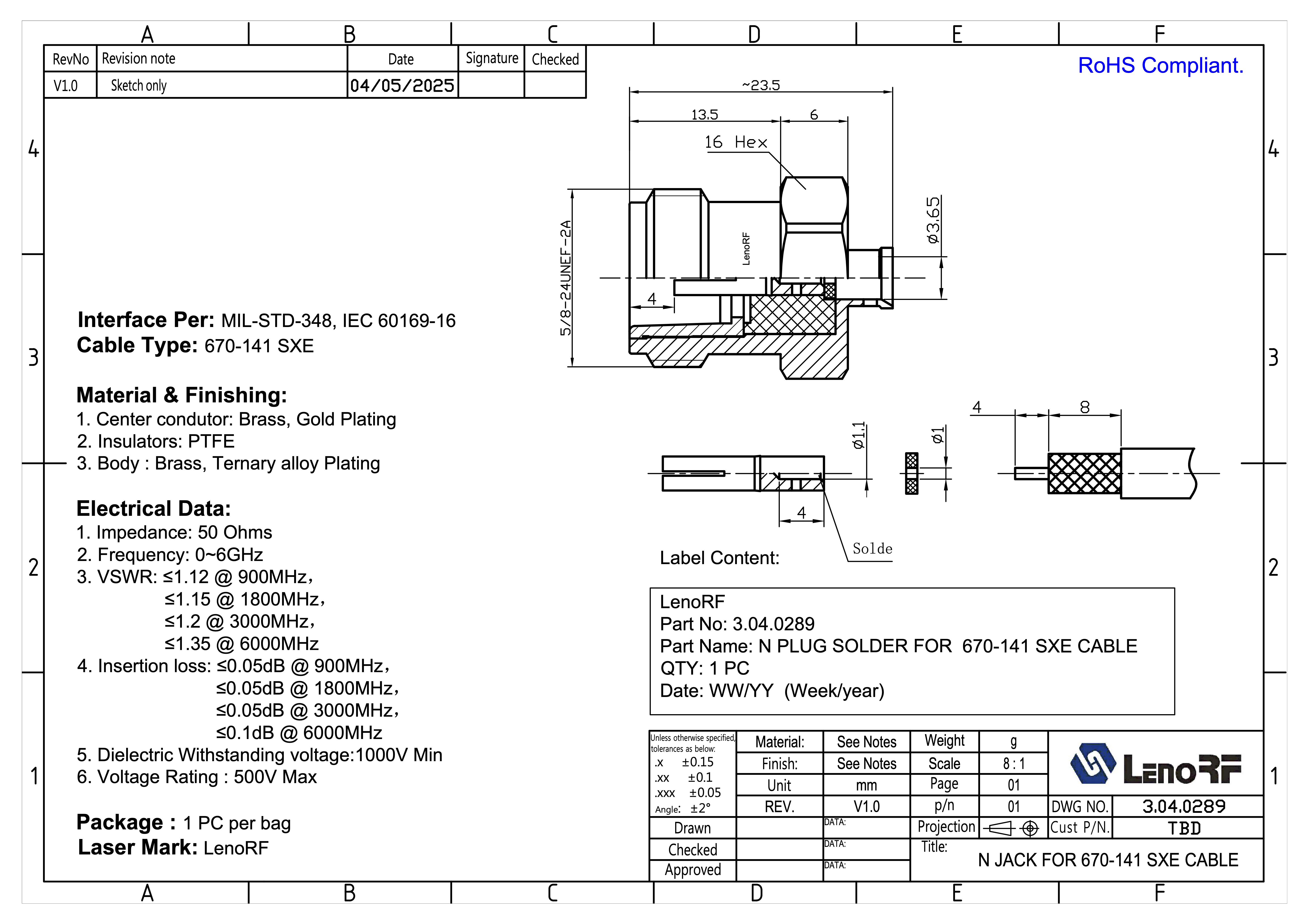 3.04.0289-N-JACK-FOR-670-141-SXE-CABLE-CROSS-SECTION