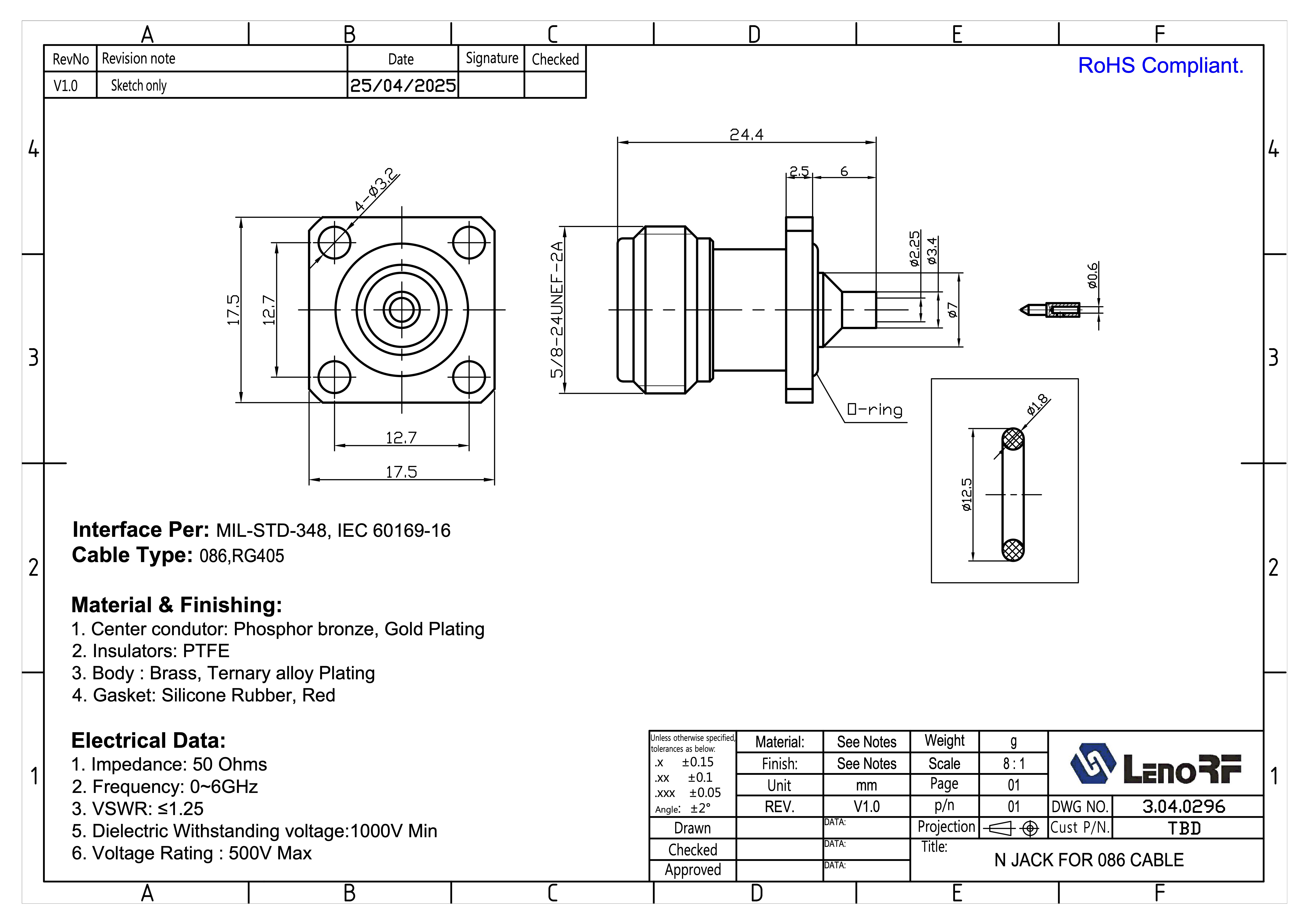 3.04.0296-N-JACK-FOR-086CABLE
