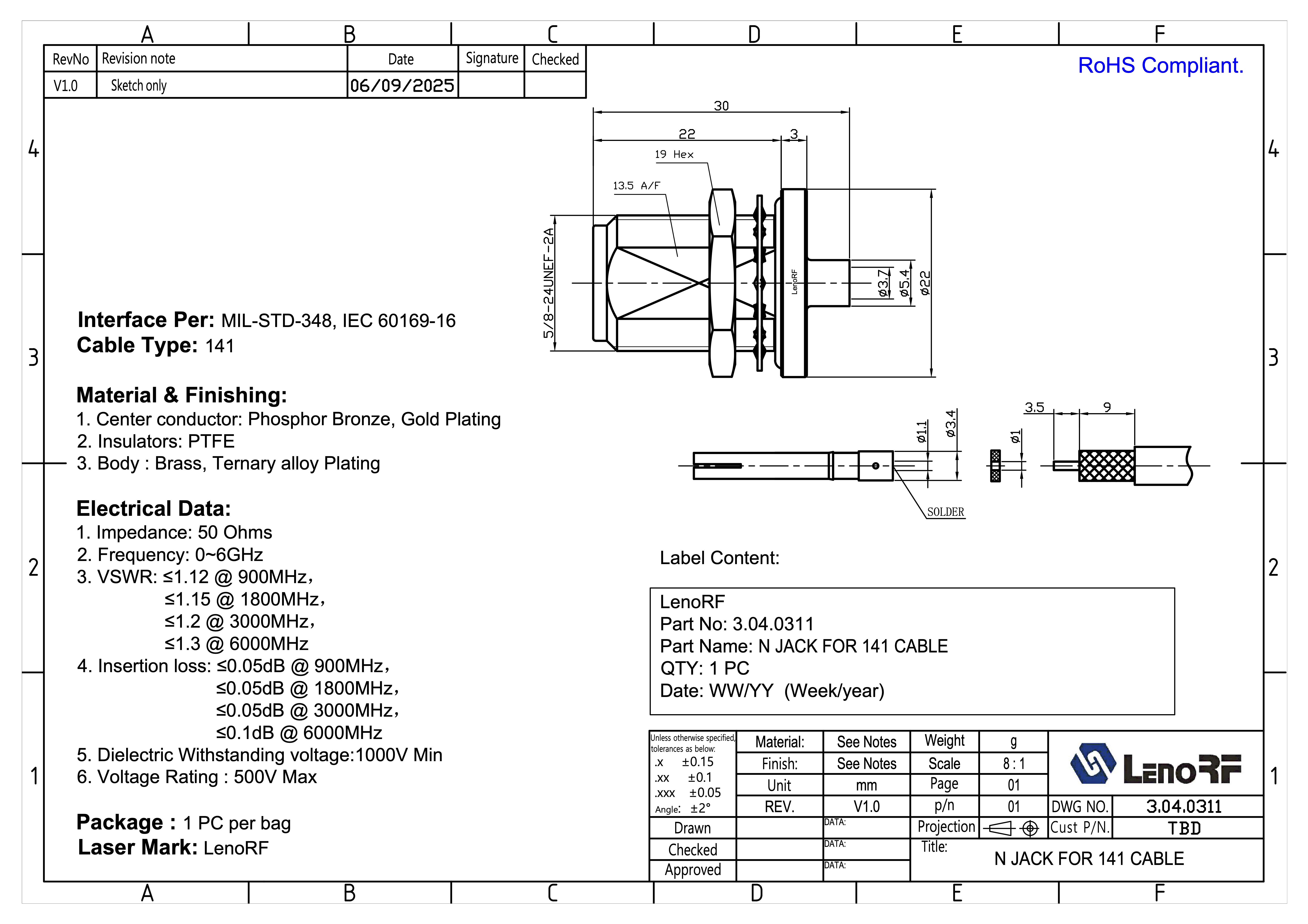 3.04.0311-N-JACK-FOR-141-CABLE 3.04.0311-N-JACK-FOR-141-CABLE