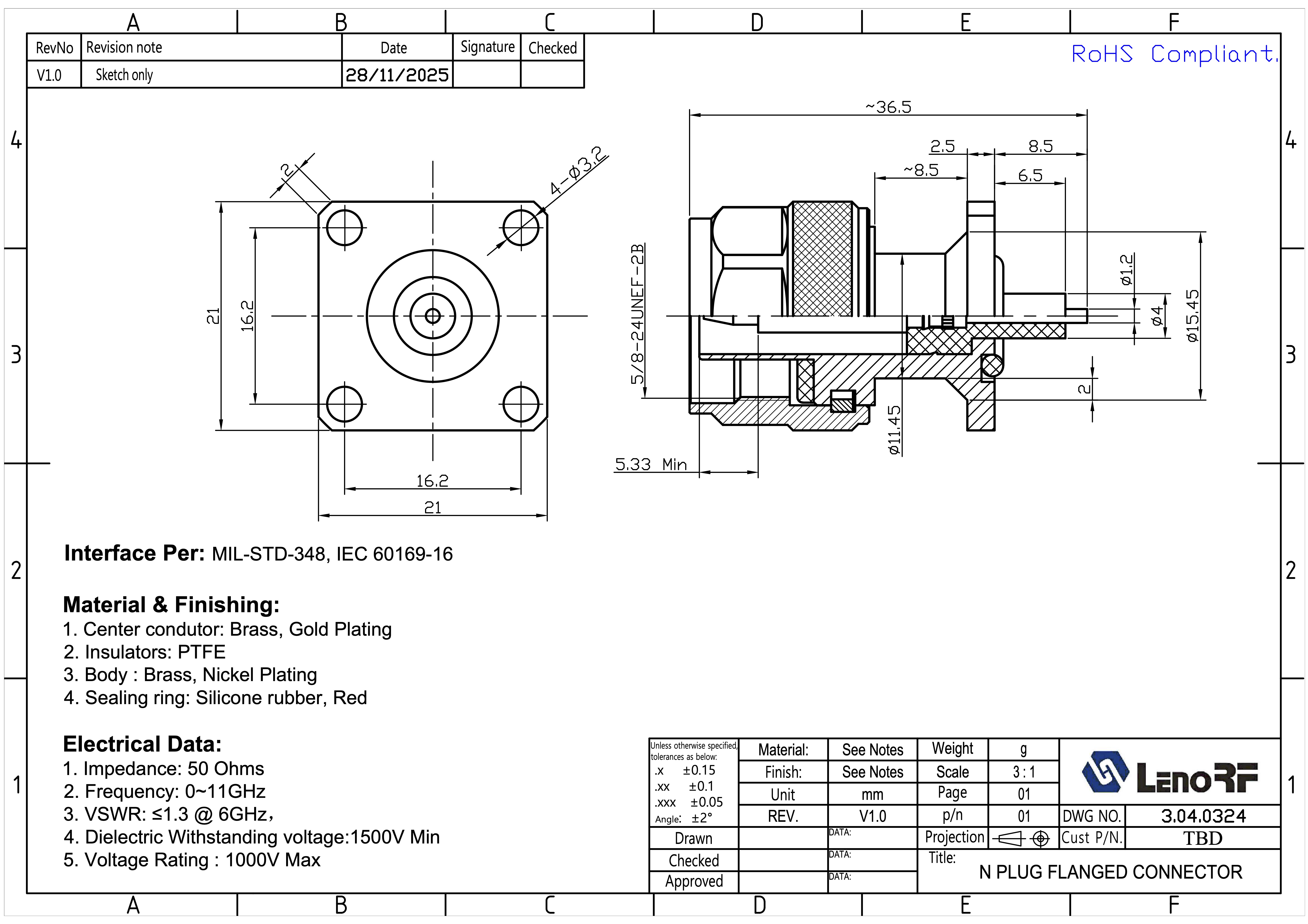 3.04.0324-N-PLUG-FLANGED-CONNECTOR 3.04.0324-N-PLUG-FLANGED-CONNECTOR
