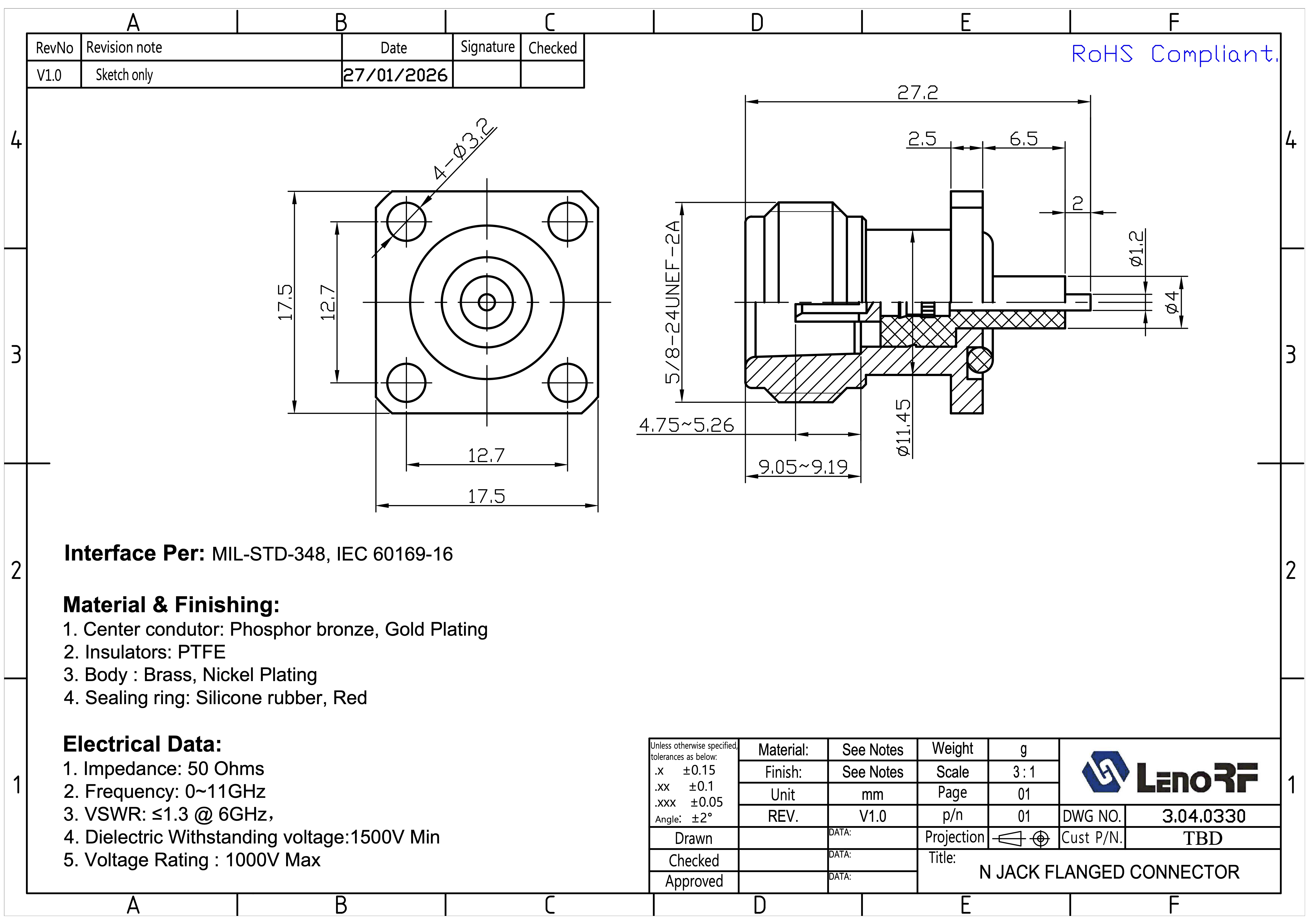 3.04.0330-N-JACK-FLANGED-CONNECTOR