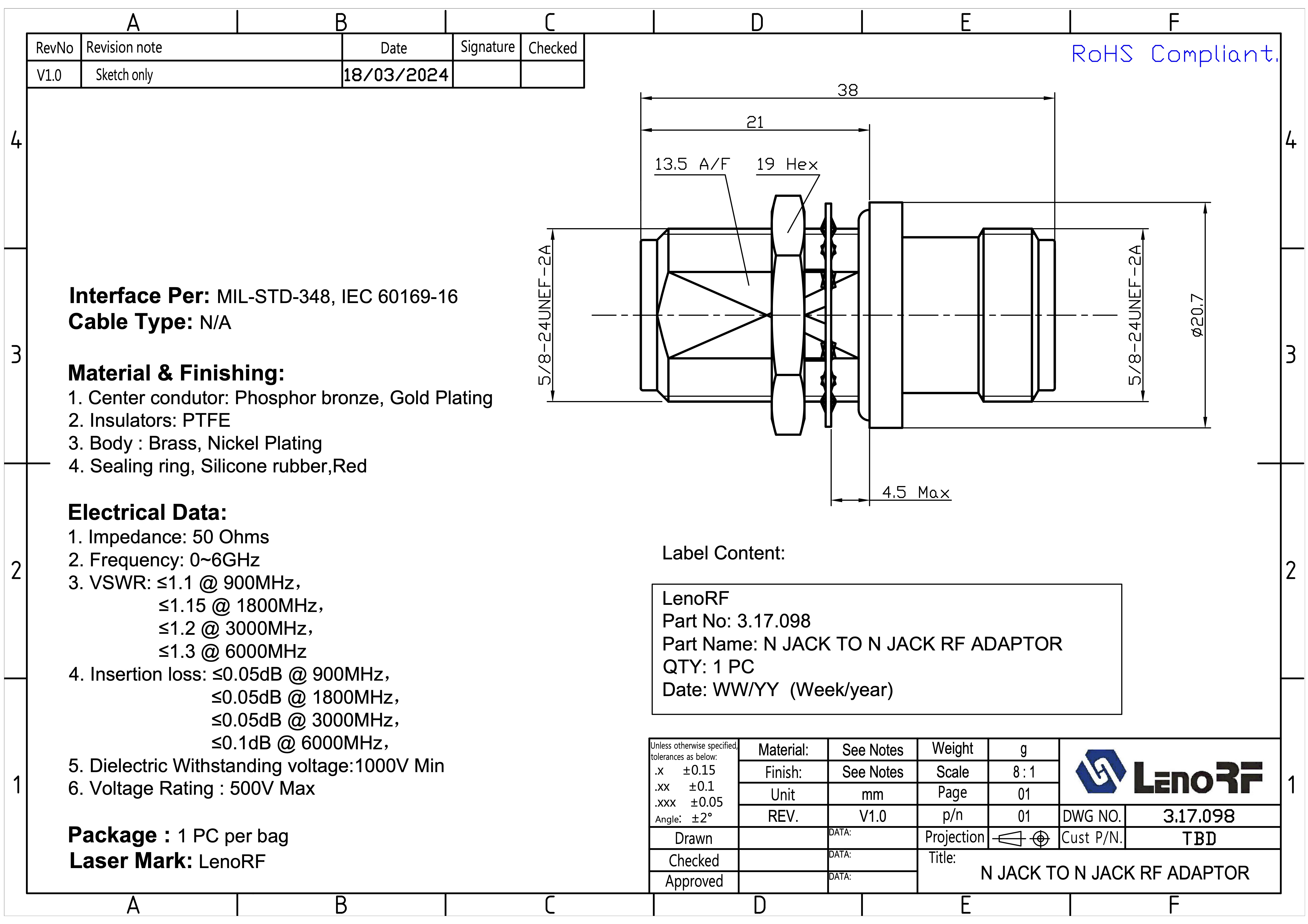 3.17.098-N-JACK-TO-N-JACK-RF-ADAPTOR